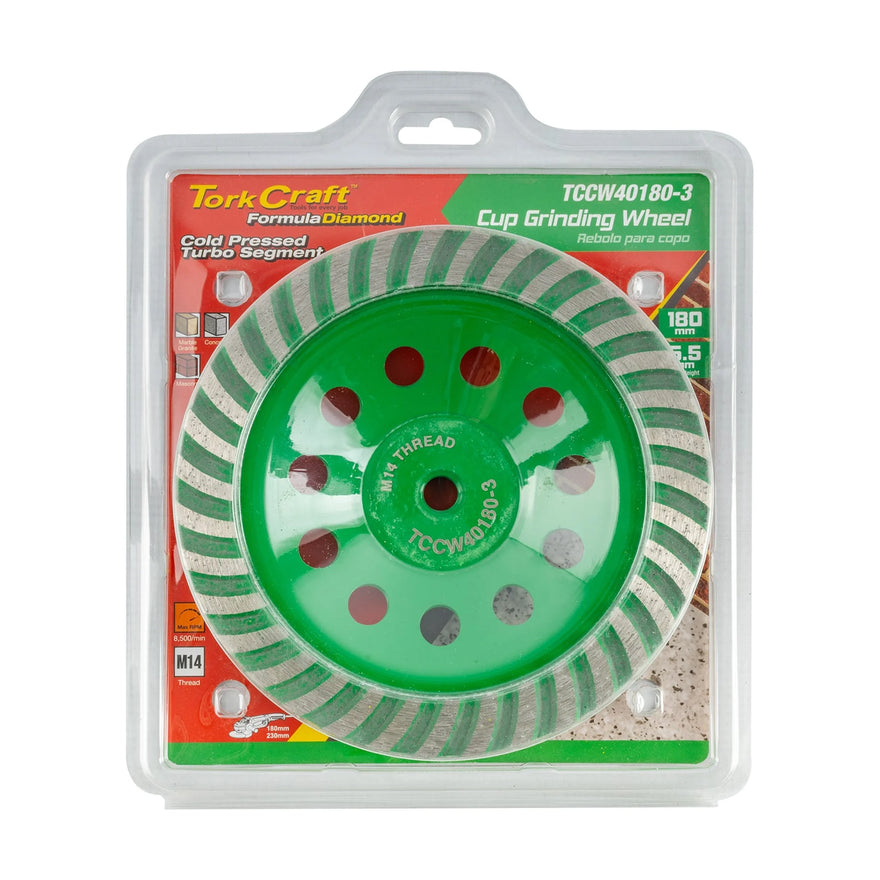 Tork Craft Diamond Cup Wheel 180mm X M14 Turbo Cold Pressed Contractor - image 01