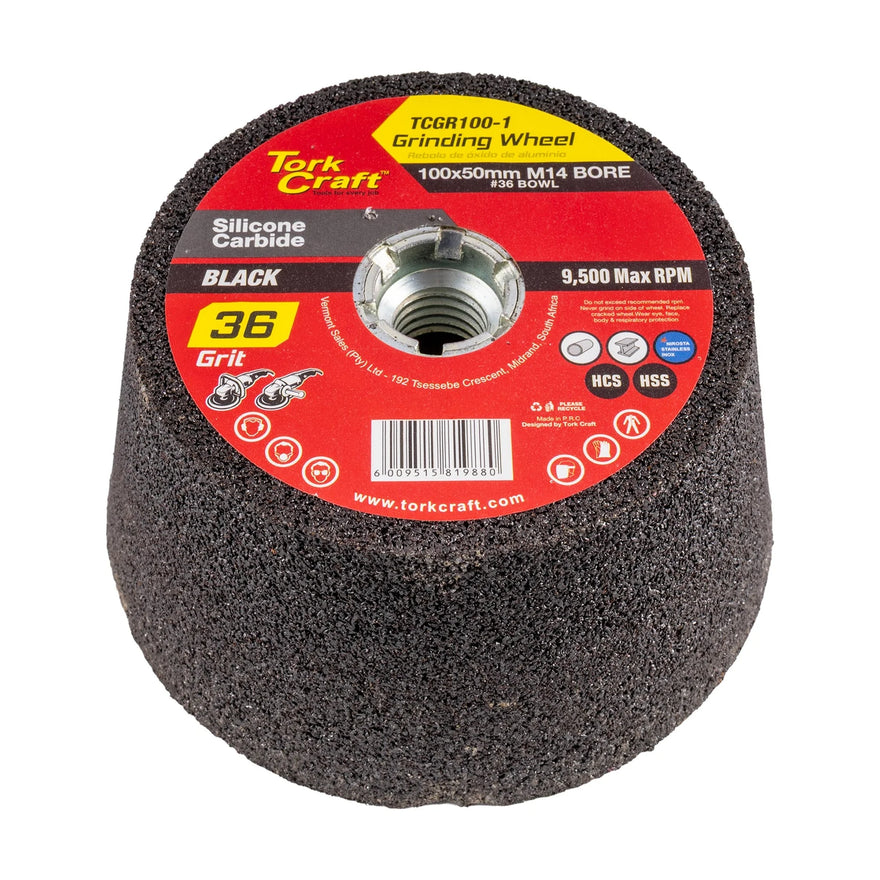 Tork Craft Grinding Wheel 100x50mm M14 Bore - #36 Bowl - Angle Grinder - image 01