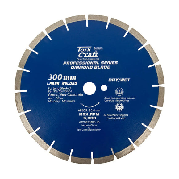 Tork Craft Diamond Blade 300 X 25.4mm Green / New Concrete Laser Welded Segmented - image 01