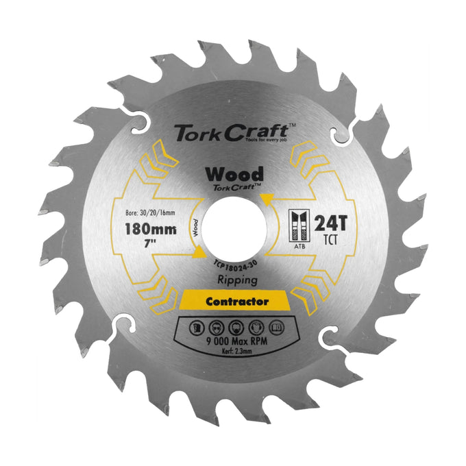 Tork Craft Blade Contractor 180 X 24t 30/20/16 Circular Saw TCT - image 01