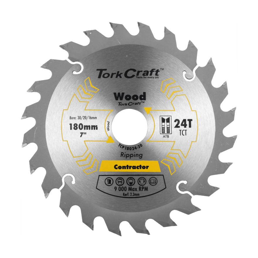 Tork Craft Blade Contractor 180 X 24t 30/20/16 Circular Saw TCT - image 01