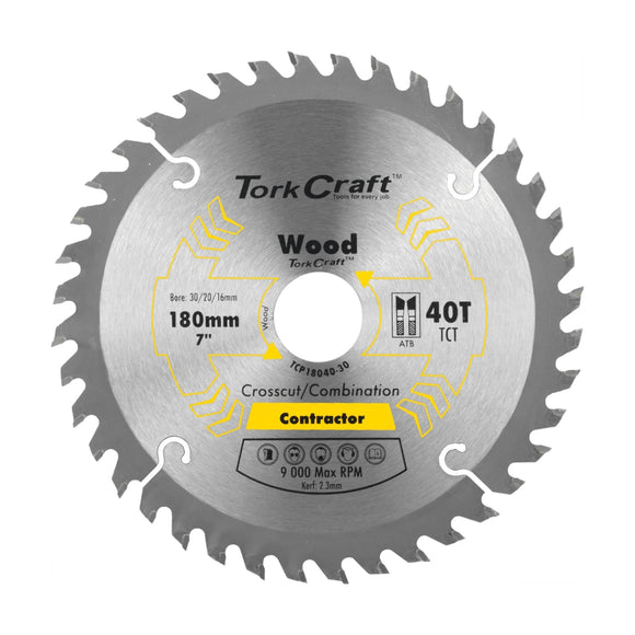 Tork Craft Blade Contractor 180 X 40t 30/20/16 Circular Saw TCT - image 01