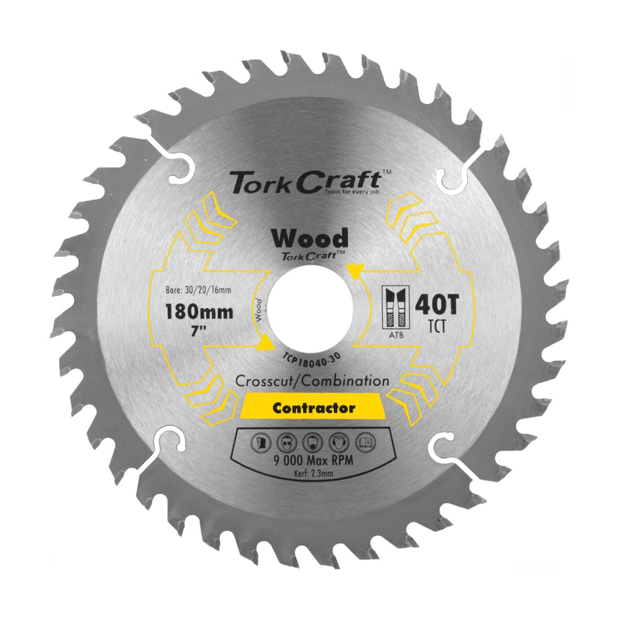Tork Craft Blade Contractor 180 X 40t 30/20/16 Circular Saw TCT - image 01