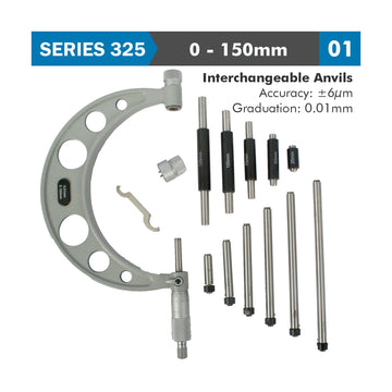 Accud Outside Micrometer 150mm 0.004mm Accuracy 0.01mm Graduation With Interch. Anvil - image 01