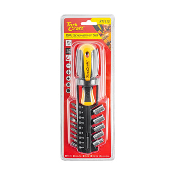 Tork Craft 15pc Screwdriver Set With Bits Sockets And Belt Clip - image 01