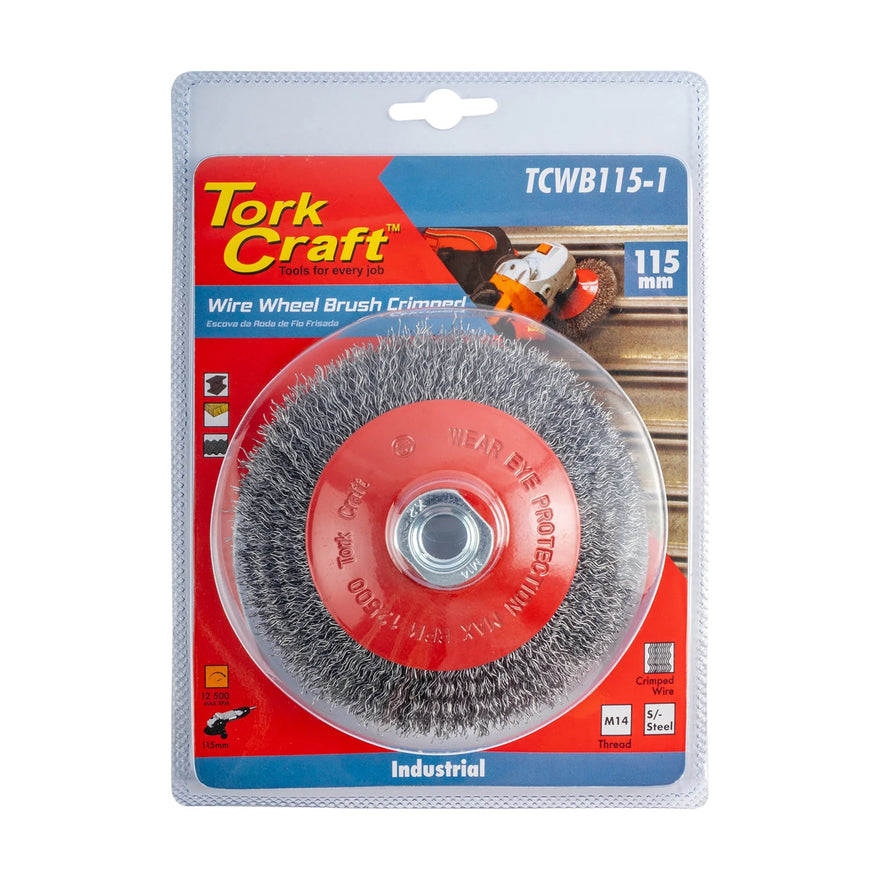 Tork Craft Wire Cup Brush Crimped Bevel Plain 115mmxm14 Blister - image 01