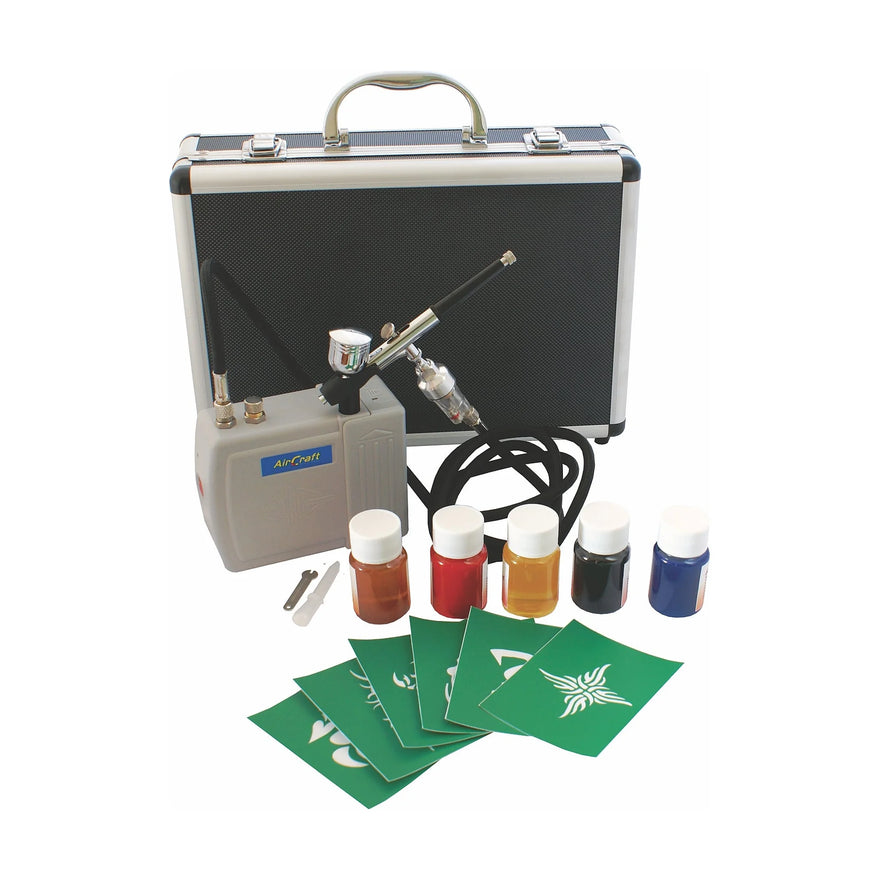 AirCraft Comp Mini Air - Battery - A130 Airbrush+5 X Paintx 6 Stencils - image 01