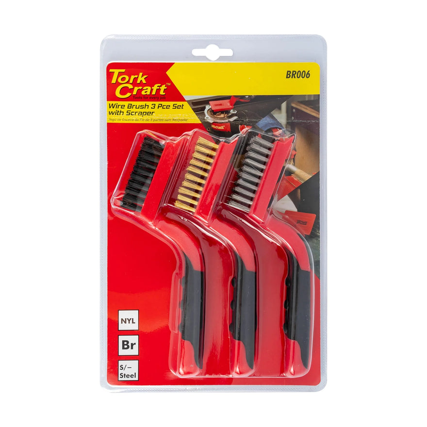 Tork Craft Soft Grip Wide Brush Set Brass Stainless Nylon In Blister TCW - image 01