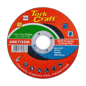 Tork Craft Cutting Disc Multi Purpose 115 X1.0 X 22.2mm for Steel, Stainless Steel, PVA & Stone - image 01