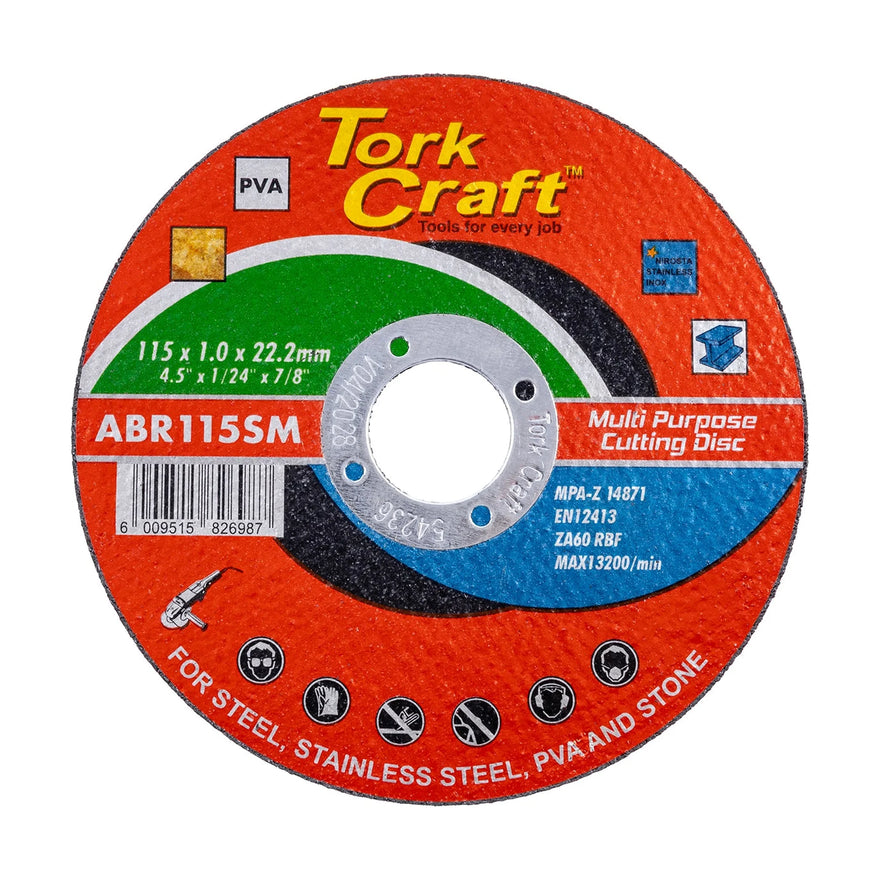 Tork Craft Cutting Disc Multi Purpose 115 X1.0 X 22.2mm for Steel, Stainless Steel, PVA & Stone - image 01