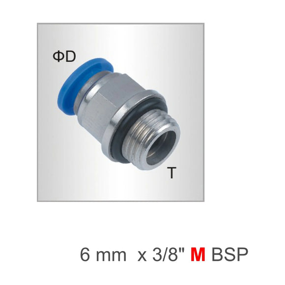 AirCraft PU Fitting Straight Stud With O-Ring 6mm-3/8 M - image 01