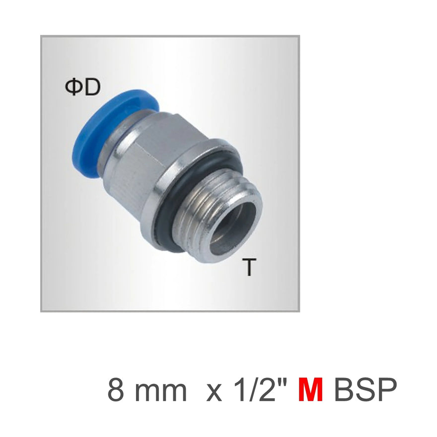 AirCraft PU Fitting Straight Stud With O-Ring 8mm-1/2 M - image 01