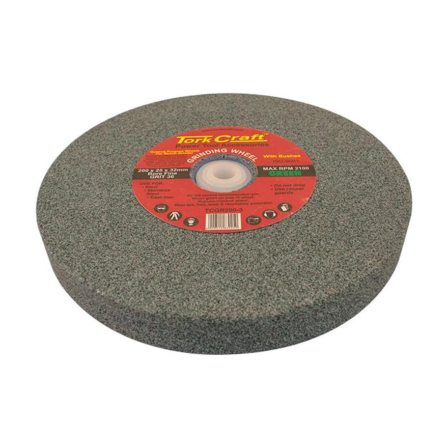 Tork Craft Grinding Wheel 200x25x32mm Green Coarse 36 Grit with Bushes For Bench Grinder - image 01