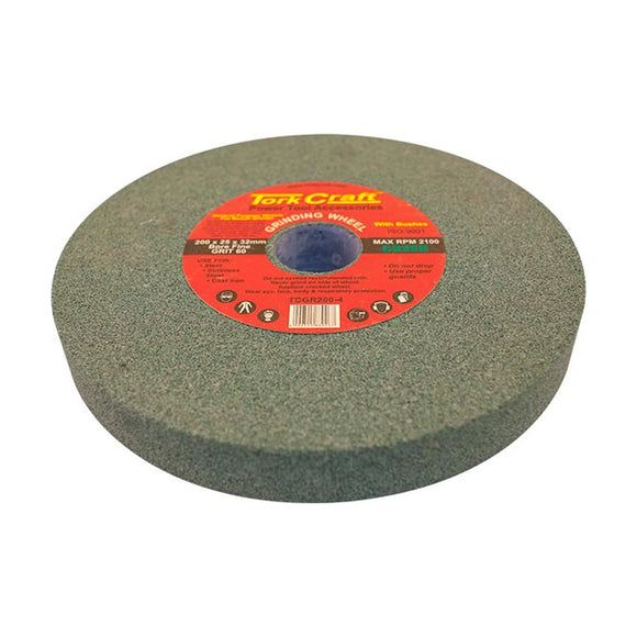 Tork Craft Grinding Wheel 200x25x32mm Bore Fine 60 Grit with Bushes for Bench Grinders Green - image 01