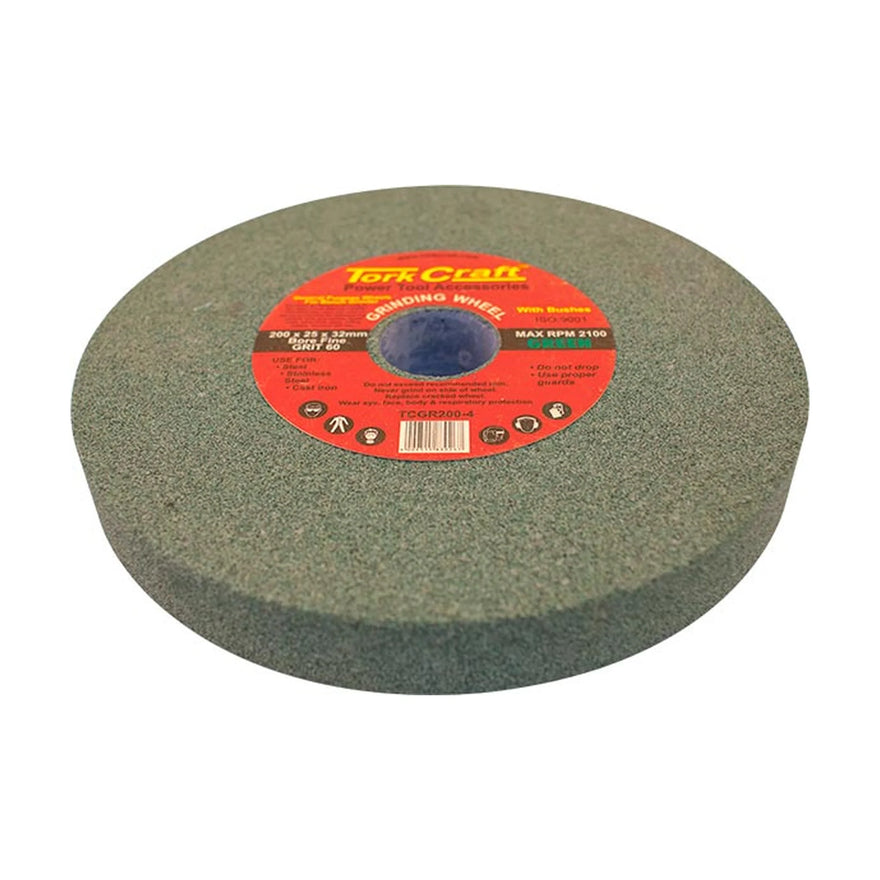 Tork Craft Grinding Wheel 200x25x32mm Bore Fine 60 Grit with Bushes for Bench Grinders Green - image 01