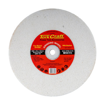 Tork Craft Grinding Wheel 200x25x32mm White Coarse 36 Grit with Bushes for Bench Grinders - image 01