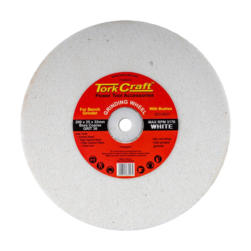 Tork Craft Grinding Wheel 200x25x32mm White Coarse 36 Grit with Bushes for Bench Grinders - image 01