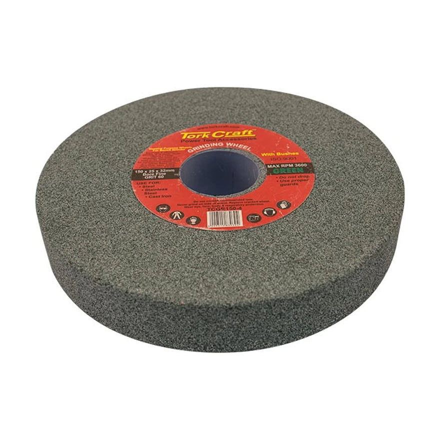 Tork Craft Grinding Wheel 150x25x32mm Bore Fine 60 Grit with Bushes for Bench Grinders Green - image 01