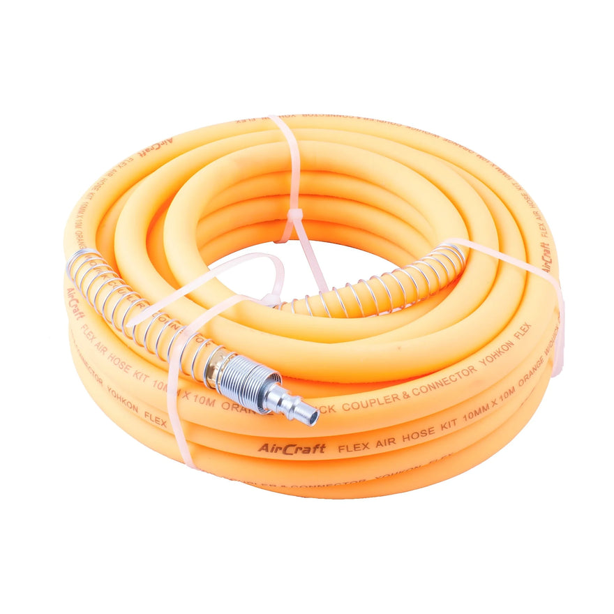 AirCraft Flex Air Hose Kit 8mm X 10M Orange W/Quick Coupler & Connector Yohkon - image 01