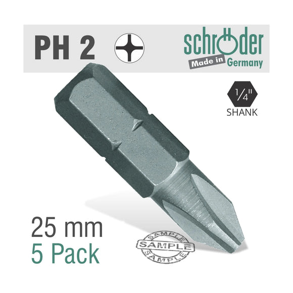Schroder Phil No. 2 x 25mm Classic Insert Bit 5 Pack - image 01