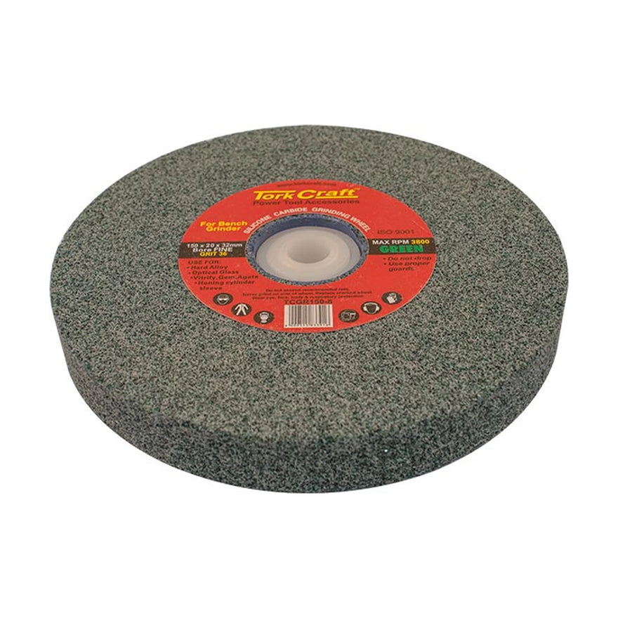 Tork Craft Grinding Wheel 150x20x32mm Green Coarse 36 Grit W/bushes For Bench Grin - image 01