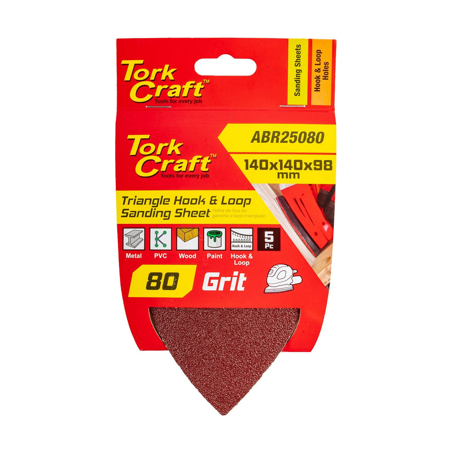 Tork Craft Sanding Triangle 80 Grit 140 X 140 X 98mm 5 Pack with Holes Hook And Loop - image 01