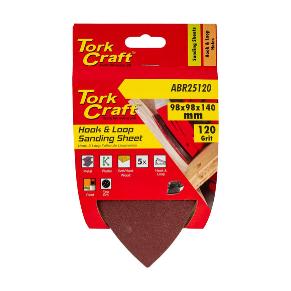 Tork Craft Sanding Triangle 120 Grit 140 X 140 X 98mm 5 Pack with Holes Hook And Loop - image 01