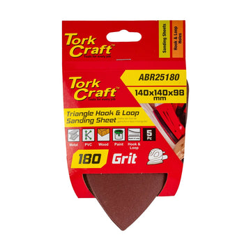 Tork Craft Sanding Triangle 180 Grit 140 X 140 X 98mm 5 Pack with Holes Hook And Looop - image 01