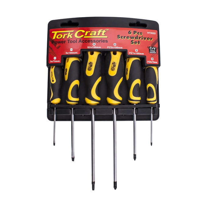 Tork Craft 6pc Screwdriver Set With Wall Mountable Rack S2 Pz Sl - image 01