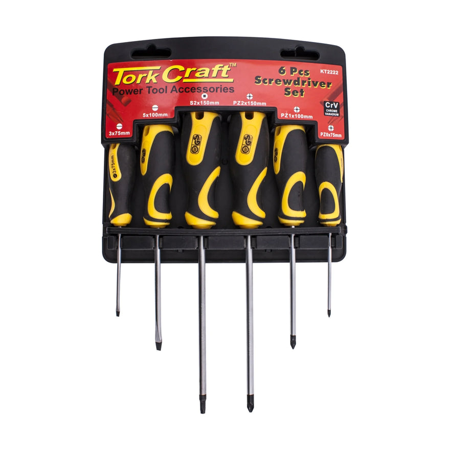 Tork Craft 6pc Screwdriver Set With Wall Mountable Rack S2 Pz Sl - image 01