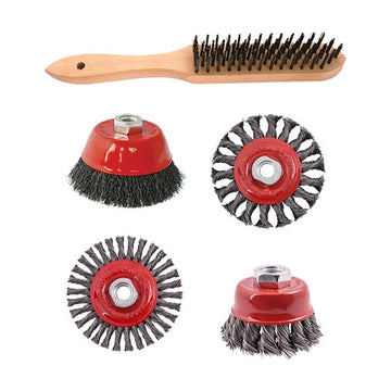 Tork Craft Wire Brush Angle Grinder Kit M14 Crimped & Knotted Set 5pce Hand Brush - image 01
