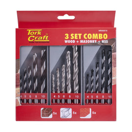 Tork Craft Drill Bit 3 Set Combo Wood + Masonry + HSS - image 01