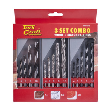 Tork Craft Drill Bit 3 Set Combo Wood + Masonry + HSS - image 01