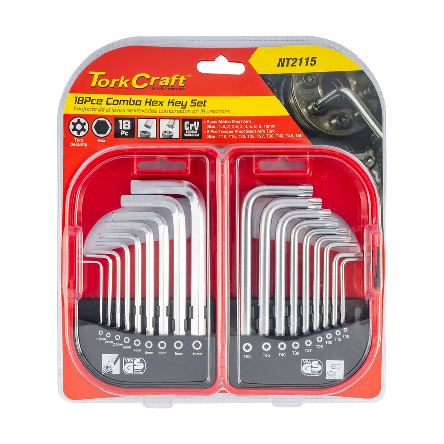 Tork Craft 18pc Hex Key Combo Set Chrome Vanadium - image 01