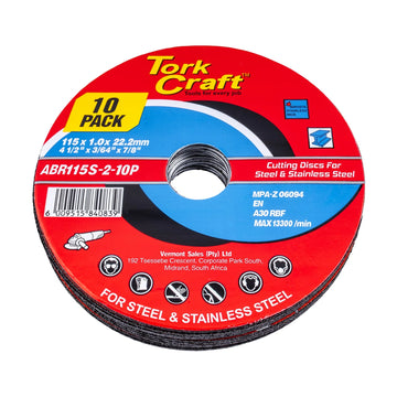 Tork Craft Cutting Disc Steel & Stainless Steel 115 X 1.0 X 22.2 Mm 10 Pack - image 01