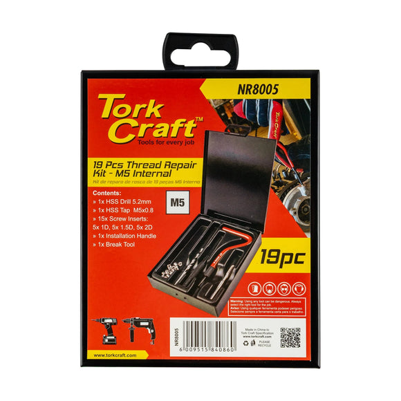 Tork Craft Thread Repair Kit 19pc M5 X 0.8mm Internal (metal Box) - image 01