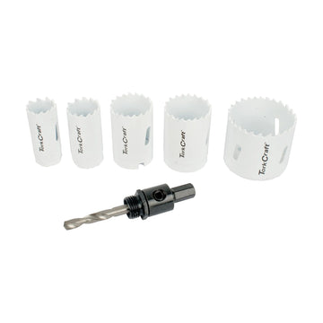 Tork Craft Hole Saw Set 6pce Bi-metal (22/25/32/35/51mm & 3/8 Hex Mandrel) - image 01