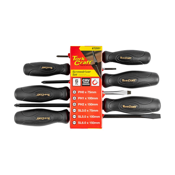 Tork Craft 6pc Screwdriver Set Black Handle - image 01