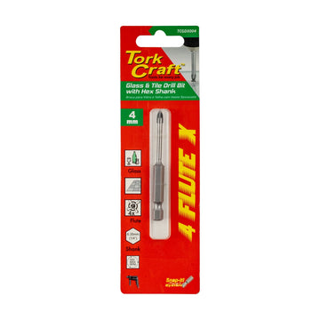 Tork Craft Glass & Tile Drill 4mm 4 Flute With Hex Shank - image 01
