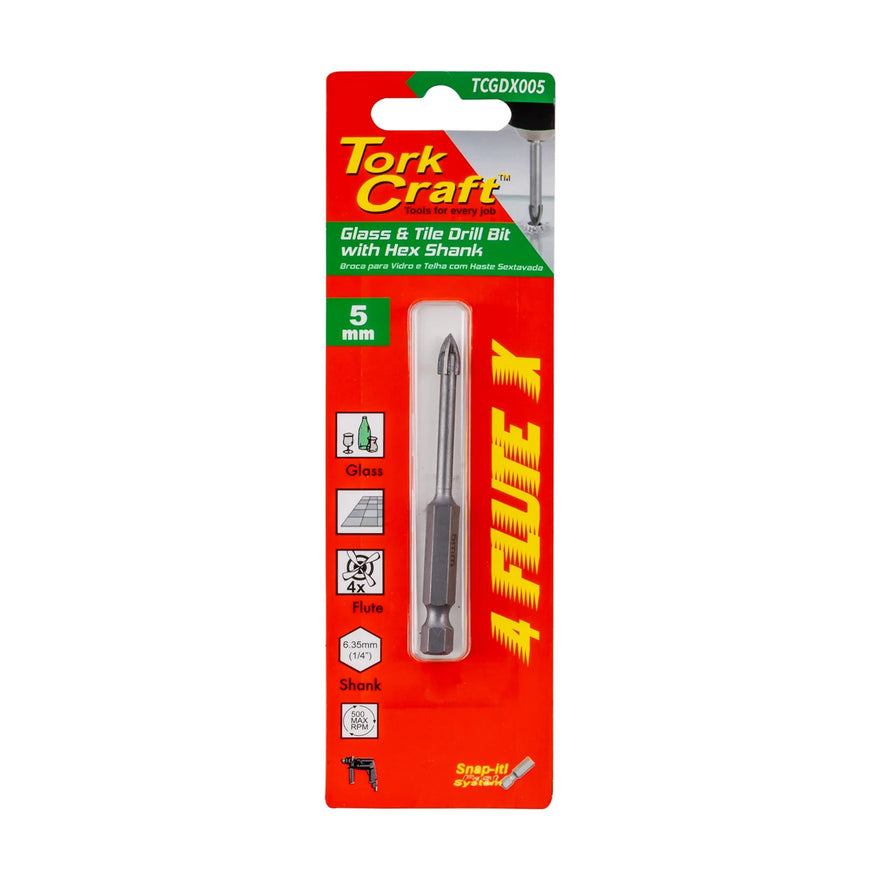 Tork Craft Glass & Tile Drill 5mm 4 Flute With Hex Shank - image 01