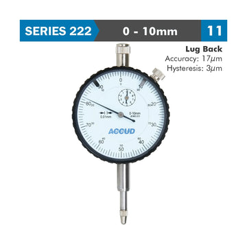 Accud Dial Indicator 10mm 0.01mm Graduation Lug Back - image 01