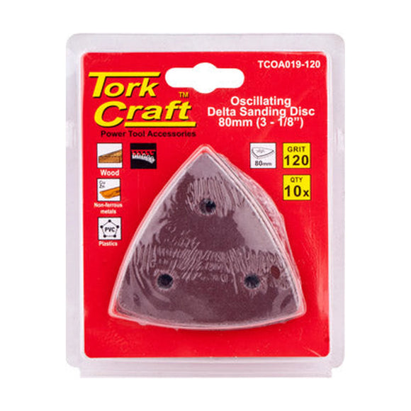 Tork Craft Oscillating Sandpaper A/O 80mm 10pc Delta Shape 120 Grit - image 01