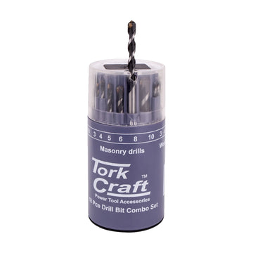 Tork Craft Drill Bit 18 Set Combo Wood + Masonry + HSS In Plastic Container - image 01