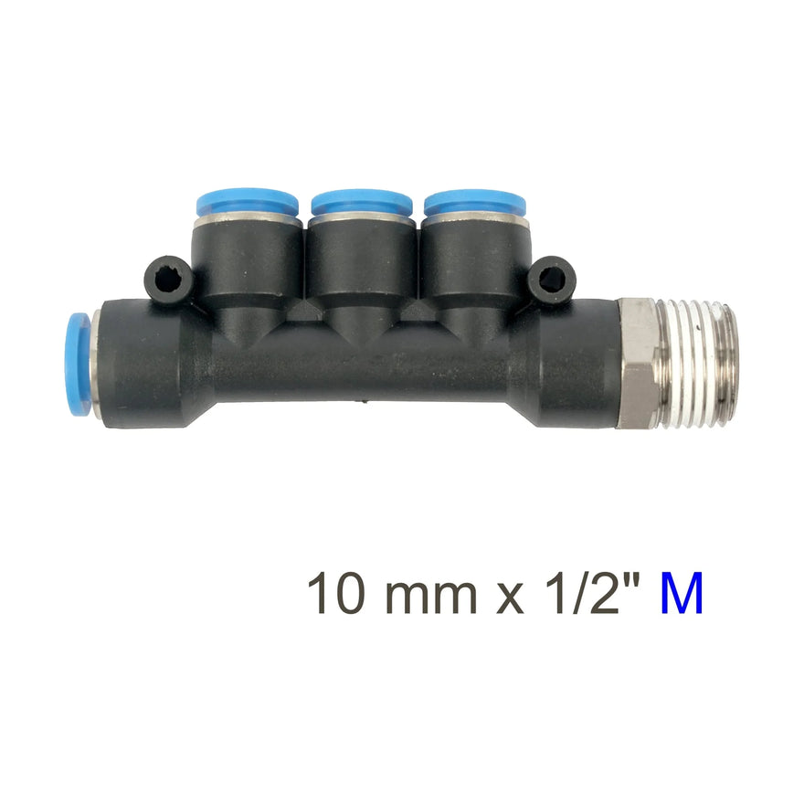 AirCraft PU Hose Fitting Manifold 4 X 10mmPort X 1/2'M - image 01