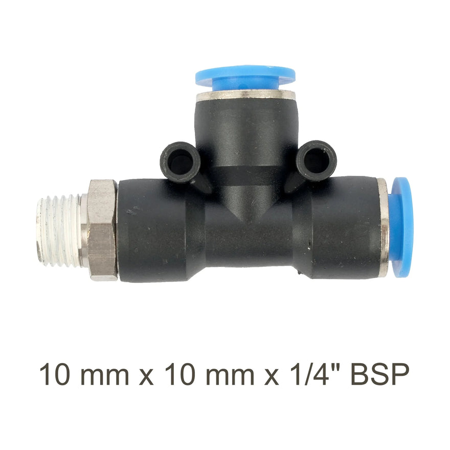 AirCraft PU Hose Fitting Tee 10mmX 10mmX 1/4'M - image 01