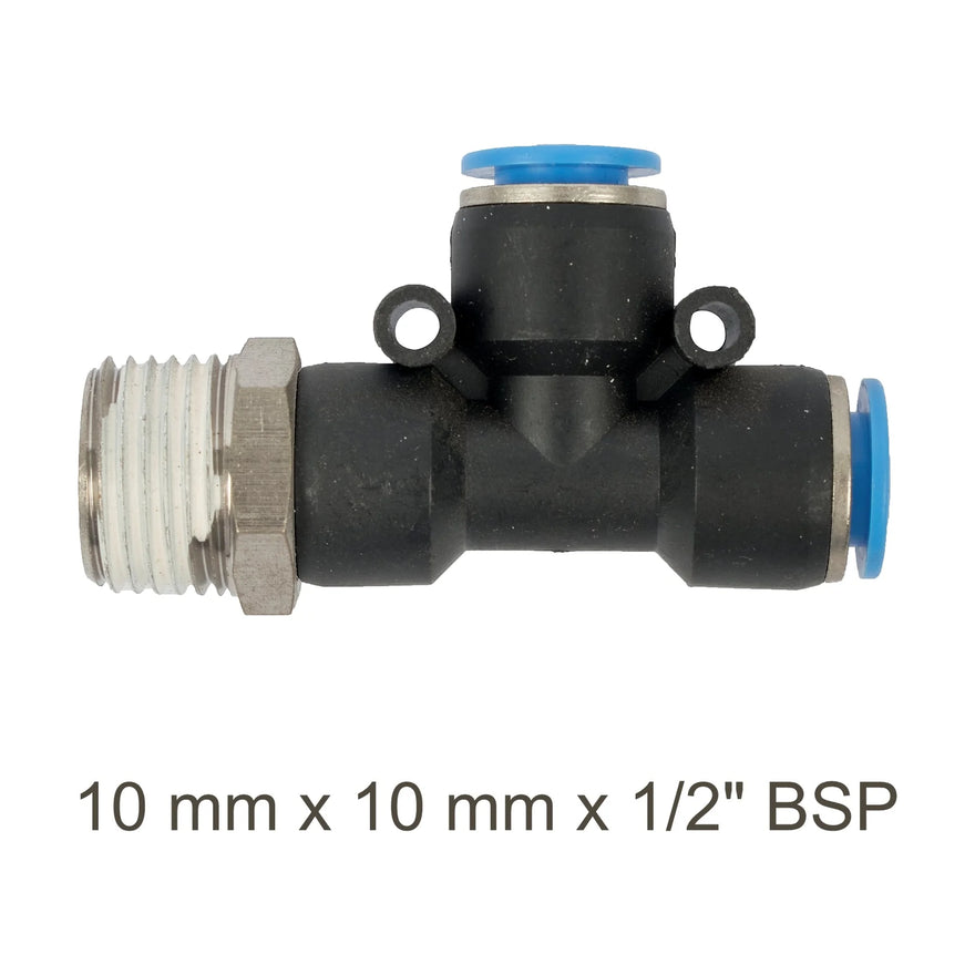AirCraft PU Hose Fitting Tee 10mmX 10mmX 1/2'M - image 01