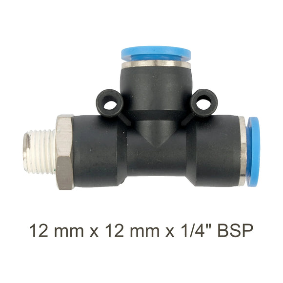AirCraft PU Hose Fitting Tee 12mmX 12mmX 1/4'M - image 01