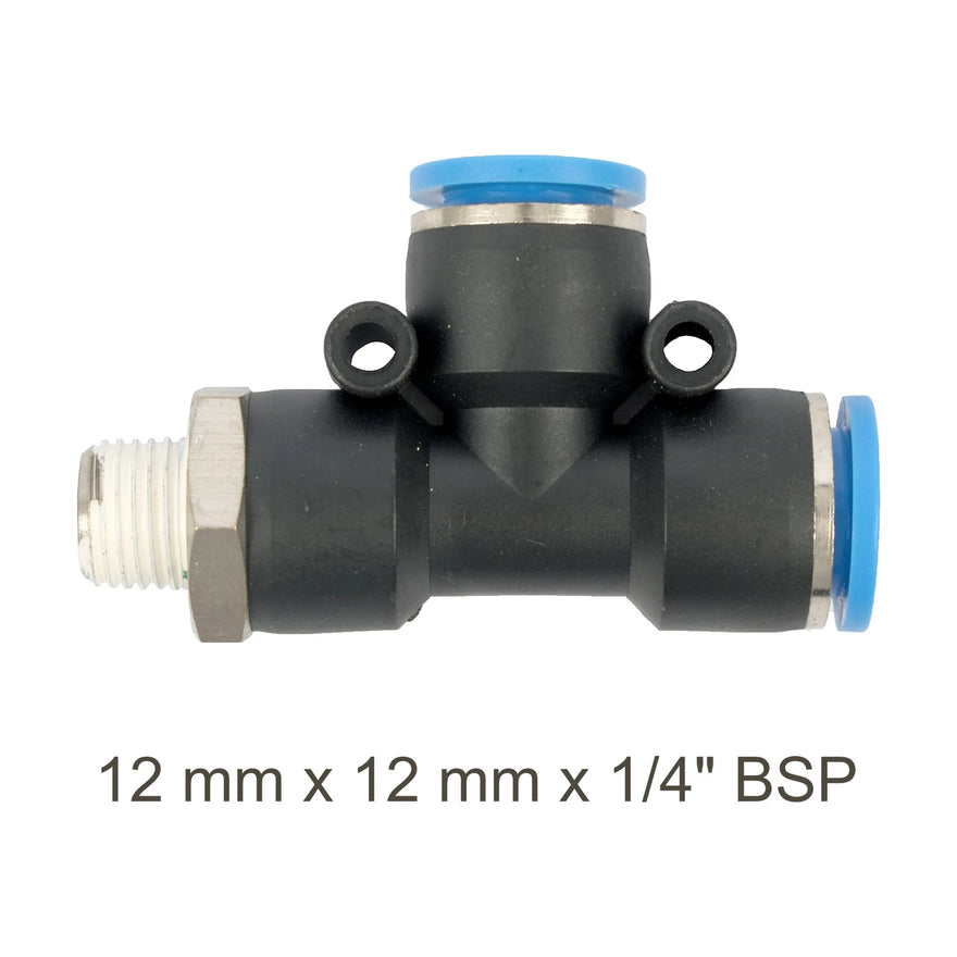 AirCraft PU Hose Fitting Tee 12mmX 12mmX 1/4'M - image 01