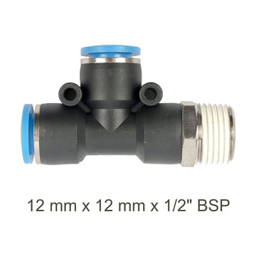 AirCraft PU Hose Fitting Tee 12mmX 12mmX 1/2'M - image 01