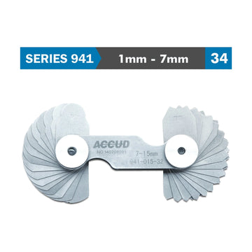 Accud Radius Gauge 1-7mm 17 x 2 Leaves 0.03mm Accuracy Concave & Convex Surface - image 01